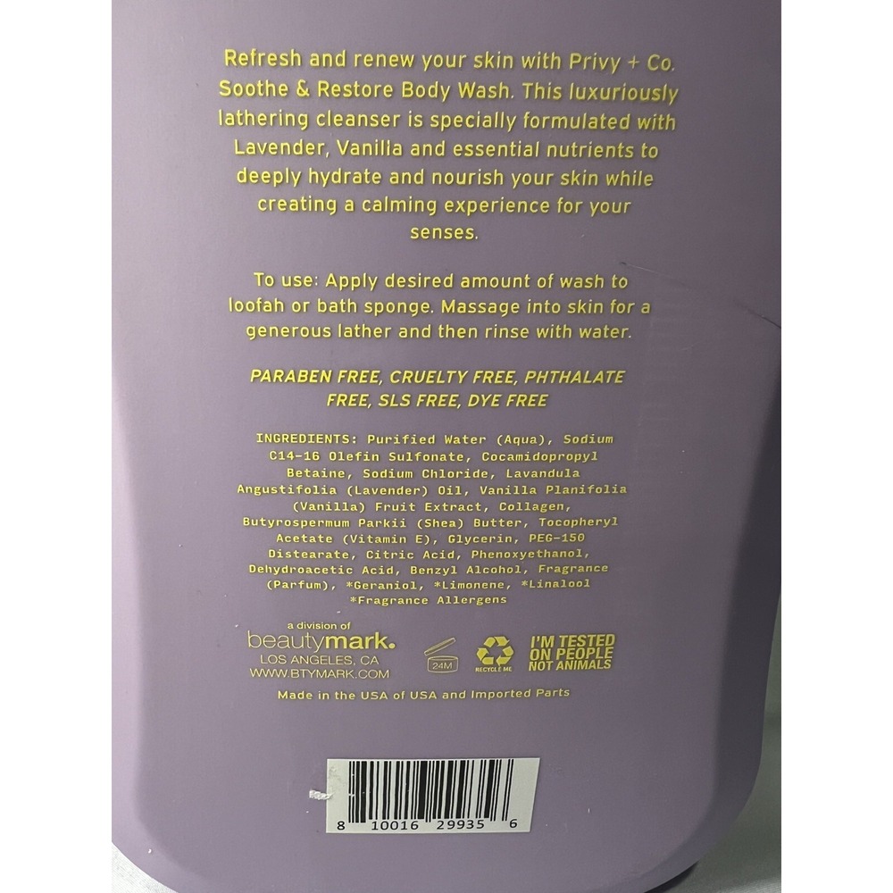 Privy + Co Body Wash Made With Lavender, Vanilla 33.8 Fl Oz Hydrates & Nurishes - Picture 4 of 6